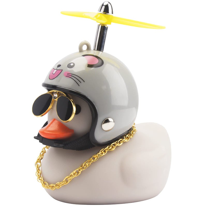 Wonuu Rubber Duck Toy Car Decoration Ornaments Dashboard Decorations Cool Glasses Duck with Propeller Helmet (Grey-Mouse) - Image 1